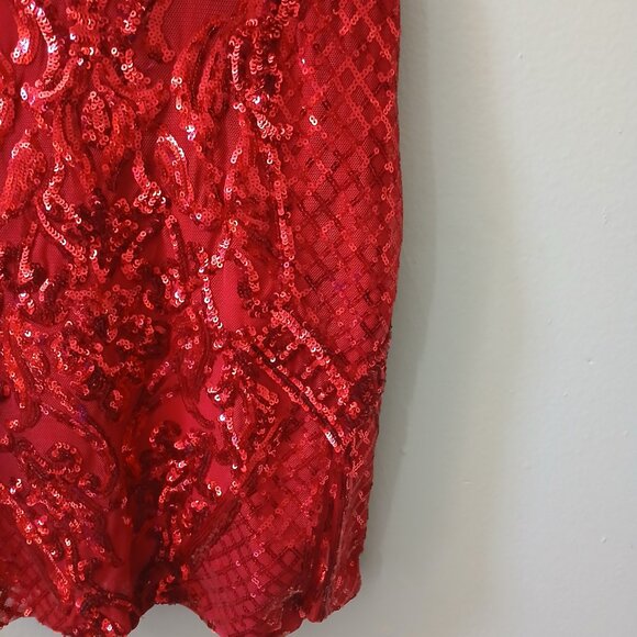 B.Darlin Junior's Sz XS Strappy Square-Neck Bodycon Dress Red Sequins Mini Lined - Picture 8 of 16